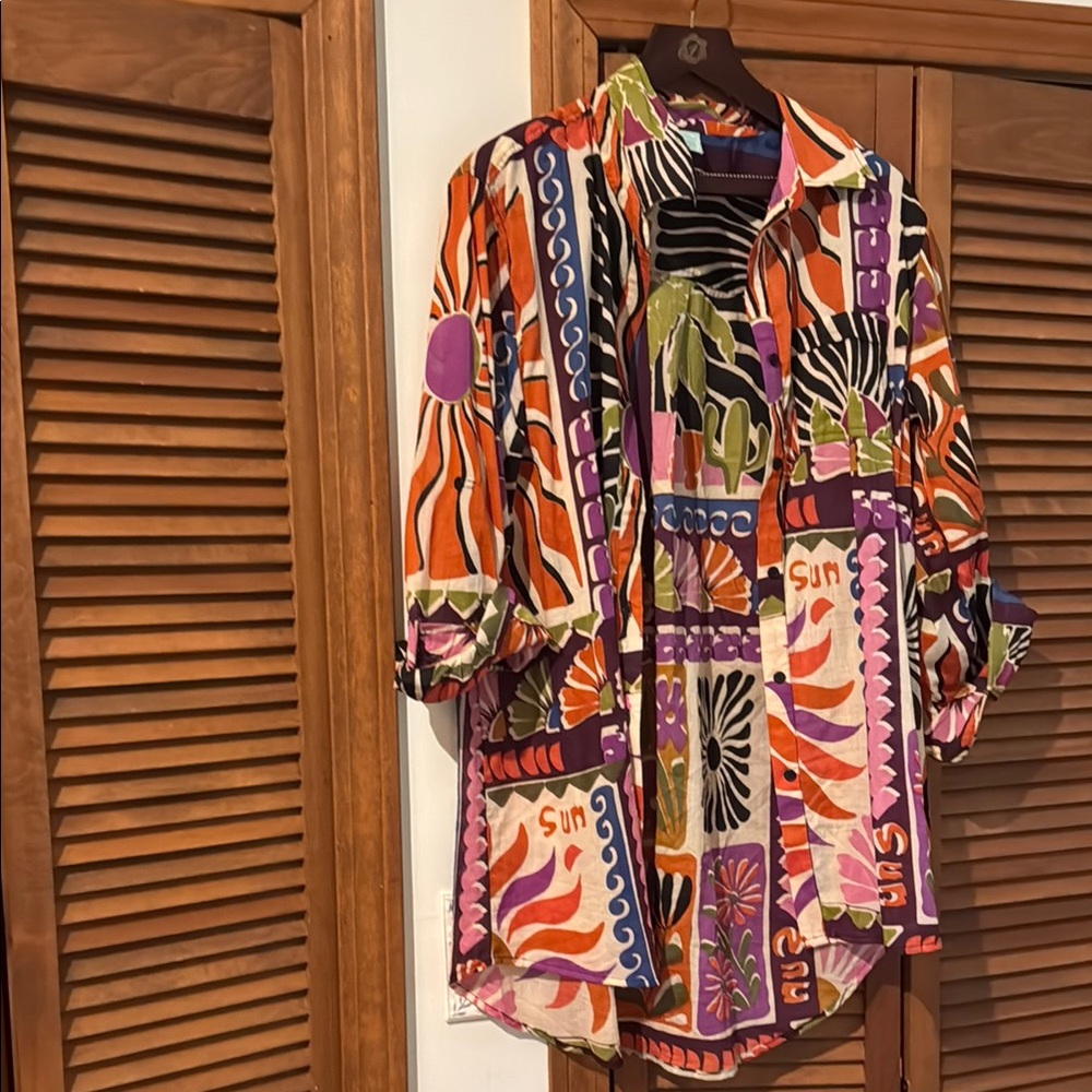 Orange and Purple Oversized Graphic Button Down Blouse